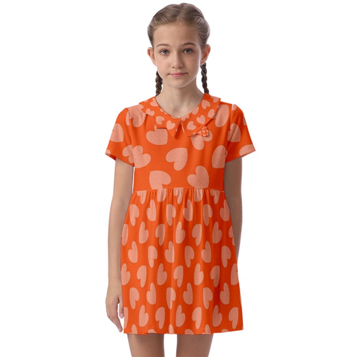 Textured Hearts Orange Kids  Asymmetric Collar Dress