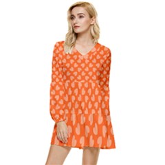 Textured Hearts Orange Tiered Long Sleeve Mini Dress