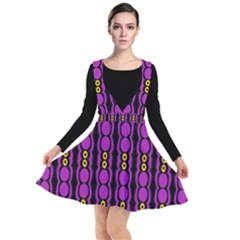 Purple And Yellow Circles On Black Plunge Pinafore Dress by FunDressesShop