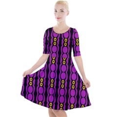 Purple And Yellow Circles On Black Quarter Sleeve A-line Dress by FunDressesShop