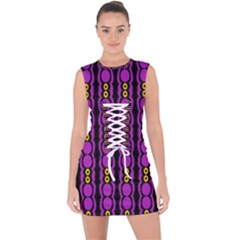 Purple And Yellow Circles On Black Lace Up Front Bodycon Dress by FunDressesShop