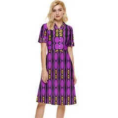 Purple And Yellow Circles On Black Button Top Knee Length Dress