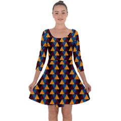 Colorful Triangles On Black Quarter Sleeve Skater Dress by FunDressesShop