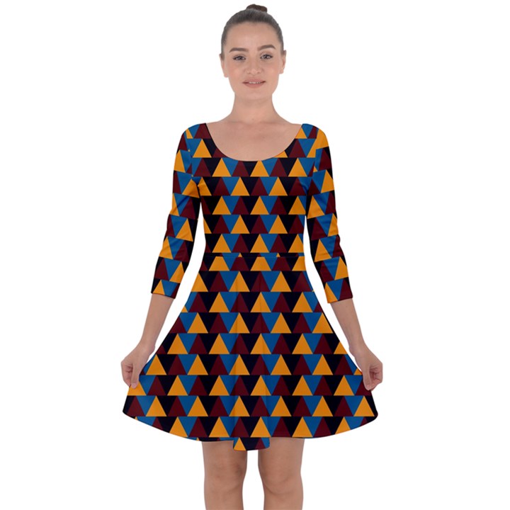 Colorful Triangles on black Quarter Sleeve Skater Dress