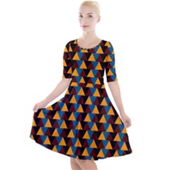 Colorful Triangles On Black Quarter Sleeve A-line Dress by FunDressesShop