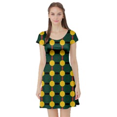 Circles And Ovals On Green Short Sleeve Skater Dress by FunDressesShop