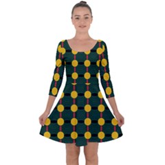 Circles And Ovals On Green Quarter Sleeve Skater Dress by FunDressesShop