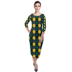 Circles And Ovals On Green Quarter Sleeve Midi Velour Bodycon Dress by FunDressesShop