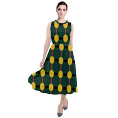 Circles And Ovals On Green Round Neck Boho Dress by FunDressesShop