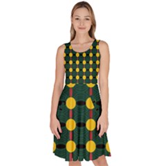 Circles And Ovals On Green Knee Length Skater Dress With Pockets by FunDressesShop