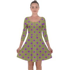 Purple Stars Pattern Quarter Sleeve Skater Dress by FunDressesShop