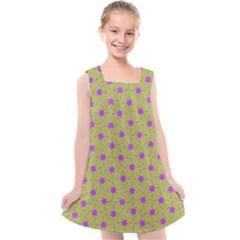 Purple Stars Pattern Kids  Cross Back Dress by FunDressesShop