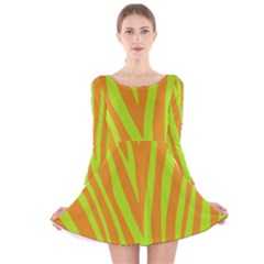 Abstract Zebra Stripes Orange Long Sleeve Velvet Skater Dress by FunDressesShop