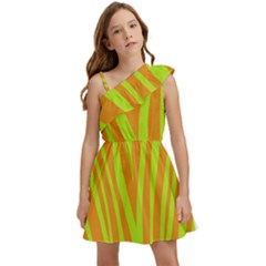 Abstract Zebra Stripes Orange Kids  One Shoulder Party Dress by FunDressesShop