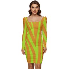 Abstract Zebra Stripes Orange Women Long Sleeve Ruched Stretch Jersey Dress by FunDressesShop