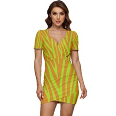 Abstract Zebra Stripes Orange Low Cut Cap Sleeve Mini Dress