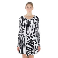 Abstract Painting Long Sleeve Velvet V-neck Dress