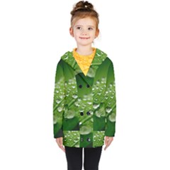 Green Water Leaf Kids  Double Breasted Button Coat by artworkshop