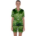 Green Water Leaf Satin Short Sleeve Pajamas Set View1