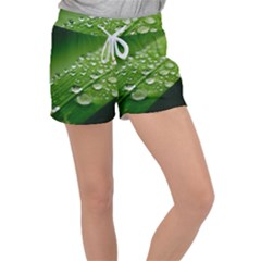 Green Water Leaf Velour Lounge Shorts by artworkshop