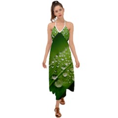 Green Water Leaf Halter Tie Back Dress 