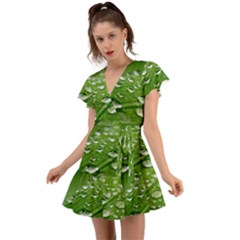 Green Water Leaf Flutter Sleeve Wrap Dress by artworkshop