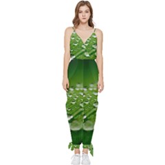 Green Water Leaf Sleeveless Tie Ankle Chiffon Jumpsuit by artworkshop