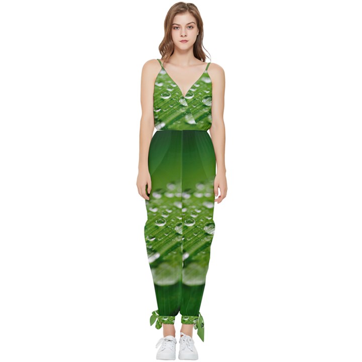 Green Water Leaf Sleeveless Tie Ankle Chiffon Jumpsuit