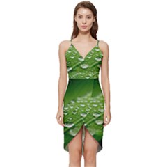 Green Water Leaf Wrap Frill Dress