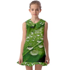 Green Water Leaf Kids  Pilgrim Collar Ruffle Hem Dress by artworkshop