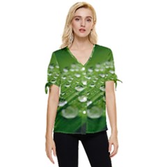 Green Water Leaf Bow Sleeve Button Up Top by artworkshop