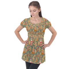 Pattern Seamless Puff Sleeve Tunic Top by artworkshop