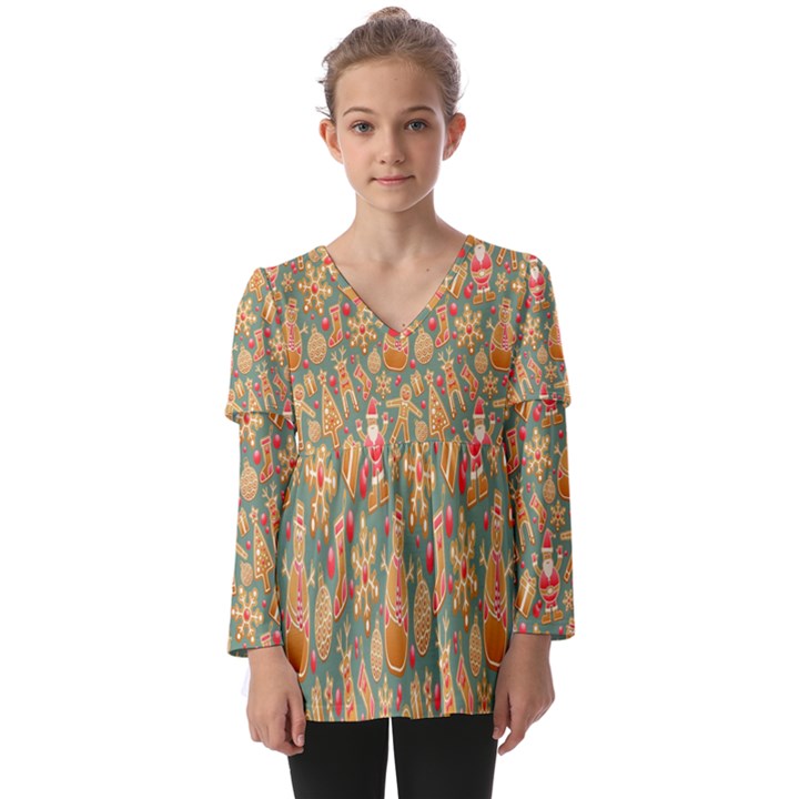 Pattern Seamless Kids  V Neck Casual Top