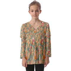 Pattern Seamless Kids  V Neck Casual Top