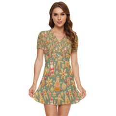 Pattern Seamless V-neck High Waist Chiffon Mini Dress