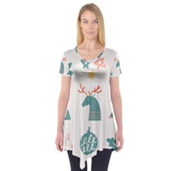 Reindeer Stars Socks Stick Candy Cane Short Sleeve Tunic  by artworkshop