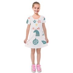 Reindeer Stars Socks Stick Candy Cane Kids  Short Sleeve Velvet Dress by artworkshop