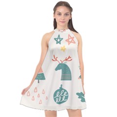 Reindeer Stars Socks Stick Candy Cane Halter Neckline Chiffon Dress  by artworkshop