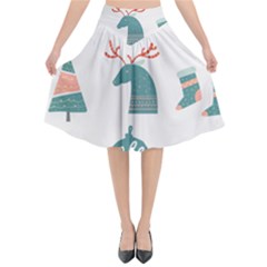 Reindeer Stars Socks Stick Candy Cane Flared Midi Skirt by artworkshop