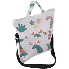 Reindeer Stars Socks Stick Candy Cane Fold Over Handle Tote Bag by artworkshop