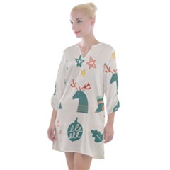 Reindeer Stars Socks Stick Candy Cane Open Neck Shift Dress by artworkshop