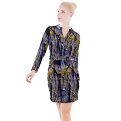 Rock Wall Crevices  Button Long Sleeve Dress by artworkshop