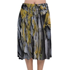 Rock Wall Crevices  Velvet Flared Midi Skirt by artworkshop