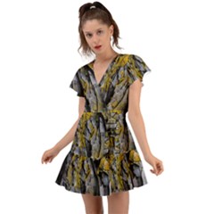 Rock Wall Crevices  Flutter Sleeve Wrap Dress by artworkshop