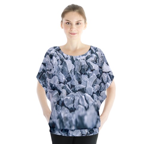 Rocks Stones Gray Gravel Rocky Material  Batwing Chiffon Blouse by artworkshop