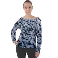 Rocks Stones Gray Gravel Rocky Material  Off Shoulder Long Sleeve Velour Top by artworkshop