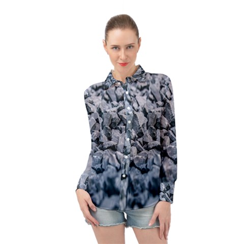 Rocks Stones Gray Gravel Rocky Material  Long Sleeve Chiffon Shirt by artworkshop