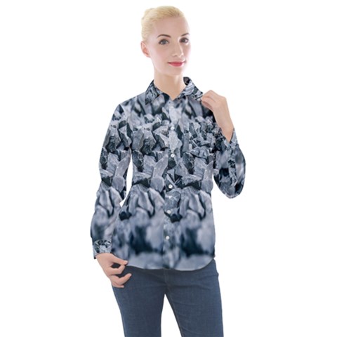 Rocks Stones Gray Gravel Rocky Material  Women s Long Sleeve Pocket Shirt by artworkshop