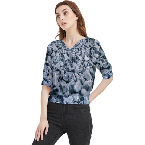 Rocks Stones Gray Gravel Rocky Material  Quarter Sleeve Blouse by artworkshop