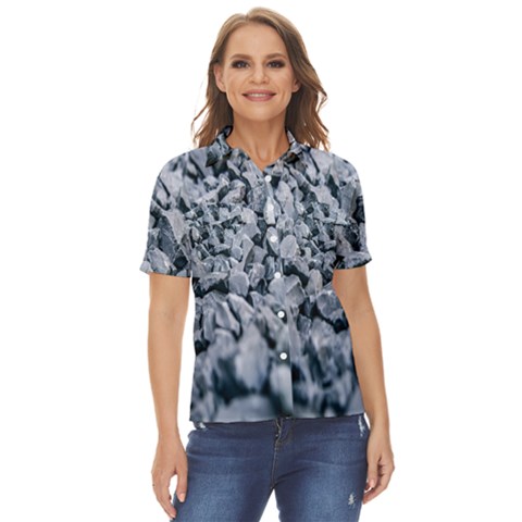 Rocks Stones Gray Gravel Rocky Material  Women s Short Sleeve Double Pocket Shirt by artworkshop